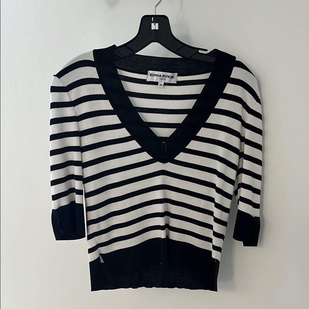 VTG Sonia Rykiel Paris Nautical 3/4 V-neck Sweater size EU38/US 8